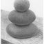 A black and white graphite drawing of three stacked rounded stones, as a cairn, on a wood surface, with a visible artist signature ‘Darin’ near the bottom right, with a narrow white border.