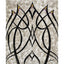 Abstract geometric design painting featuring near-symmetrical black exotic-style lines on a textured metallic beige and white background, with small gold and purple accents near the top points; signed 'Darin' in bottom-right, with a white border.