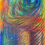 An abstract colorful drawing with swirling lines and textured scribbled strokes in blue, green, yellow, orange, red, and purple, filling the entire frame.