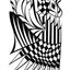Black and white abstract pen‑and‑ink drawing with optical‑illusion shapes, featuring a checkered patterns.