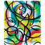 An abstract art print featuring vibrant, swirling brushstrokes of yellow, green, pink, blue, and teal, overlaid with bold, looping black lines on a white background; signed 'Darin' in the bottom-right corner, with a white border.