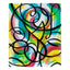 An abstract art print featuring vibrant, swirling brushstrokes of yellow, green, pink, blue, and teal, overlaid with bold, looping black lines on a white background; signed 'Darin' in the bottom-right corner, with a white border.