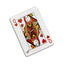 Back of the playing card showing the Queen of hearts with a hand‑signed signature ‘DJ’ in black ink.