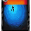 A painting of an abstract underwater-like scene with a blue-black silhouette figure floating in swirling blue water, beneath an orange-to-red band sunset, with the word 'DEEP' in blue at the bottom, a black and gray design border, the DARIN JONES logo in the upper left, and website on the right.