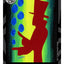 A painting of a stylized red silhouette of a person in a top hat facing left, juggling blue balls, set against a bright yellow-to-green background with the text 'GREEN STREET' at the bottom in green, a black and gray design border, the DARIN JONES logo in the upper left, and website on the right.