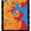 A painting of an abstract, colorful depiction of a floating face surrounded by feathers, swirling orange, red, and blue forms and the word "PASSION" at the bottom in green, with a black and gray design border, the DARIN JONES logo in the upper left, and website on the right.
