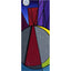 Abstract geometric painted design featuring a stylized moon, blue sky, red and purple angular forms, a large gray circle with a red carpet-like stripe, and yellow and green crescent accents; signed 'Darin' in bottom-right, with white border.