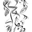 Black and white abstract pen‑and‑ink drawing with optical‑illusion shapes, featuring stylized human and animal forms.