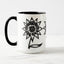 White ceramic coffee mug with a black handle and black interior, featuring a wrap‑around print of the artwork titled “Flowerize.“