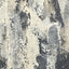 Abstract textured painting with layered brush and palette-knife strokes in shades of gray and white on a white background.