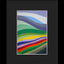 Abstract landscape painting with layered, wavy horizontal bands in purples, blue, greens, yellow, red, orange, brown and gray tones, signed 'DARIN' in the lower right; shown matted and framed in black.