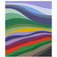 Abstract landscape painting with layered, wavy horizontal bands in purples, blue, greens, yellow, red, orange, brown and gray tones, signed 'DARIN' in the lower right; shown with a white border.
