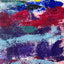 Abstract textured painting with layered brush and palette-knife strokes in blue, purple, red, teal, yellow, and white on a white background.