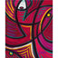 Abstract colorful painting with bold black curvilinear linework forming geometric shapes in red, pink, purple, yellow, teal, and white, signed 'Darin' in the lower right corner, with a white border.