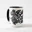 White ceramic coffee mug with a black handle and black interior, featuring a wrap‑around print of the artwork titled “Lookin’ Shark.“