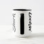 White ceramic coffee mug with a black handle and black interior, featuring a wrap‑around print of the artwork titled “Lookin’ Shark.“