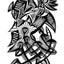 Black and white surreal pen‑and‑ink illustration with symbolic and geometric elements, featuring stairs, a shark, other creatures, and face with a beauty mark.