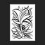 Black and white abstract pen‑and‑ink drawing with optical‑illusion shapes, featuring a mardi-gras-type mask; matted in black