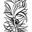 Black and white abstract pen‑and‑ink drawing with optical‑illusion shapes, featuring a mardi-gras-type mask.