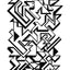 Black and white abstract pen‑and‑ink drawing with optical‑illusion shapes, featuring stylized creatures, in the form of a maze.