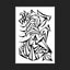  Black and white abstract pen‑and‑ink drawing with optical‑illusion shapes, featuring stylized, obscure animals and eye motifs; matted in black.