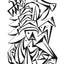  Black and white abstract pen‑and‑ink drawing with optical‑illusion shapes, featuring stylized, obscure animals and eye motifs.