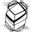 Black and white abstract pen‑and‑ink drawing with optical‑illusion shapes.