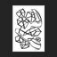 Black and white abstract pen‑and‑ink drawing with optical‑illusion, cubical shapes, matted in black.