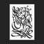 Black and white abstract pen‑and‑ink drawing with optical‑illusion shapes and calligraphic lines, matted in black.