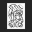 Black and white abstract pen‑and‑ink drawing with optical‑illusion shapes, featuring overlapping tubular, cylindrical, and arrowhead shapes; matted in black.