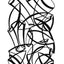 Black and white abstract pen‑and‑ink drawing with optical‑illusion shapes, featuring overlapping tubular, cylindrical, and arrowhead shapes.