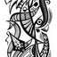 Black and white surreal pen‑and‑ink illustration with symbolic and geometric elements, featuring characters, music notes, a pen nib, boom box, spade, eel-like figures, and eyes.