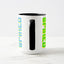 White ceramic coffee mug with a black handle and black interior, featuring a wrap‑around print of the artwork titled “Spiked.“
