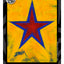 A painted stylized blue outline of a red star on a textured yellow background, with the title 'BLUE STAR' at the bottom, a black and gray design border, the DARIN JONES logo in the upper left, and website on the right.