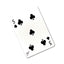 Back of the playing card showing the 5 of clubs with a hand‑signed signature ‘DJ’ in black ink.