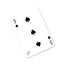 Back of the playing card showing the 3 of spades with a hand‑signed signature ‘DJ’ in black ink.