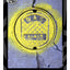 A photograph of a distressed,  round, metal plate with bright yellow spray-paint highlights, concrete cracks with the text 'GAS ARMOR' across the plate and titled the same at the bottom, and a black and gray design border, the DARIN JONES logo in the upper left, and website on the right.