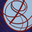 Abstract geometric painting featuring intersecting red curvilinear lines over a light and navy blue background; signed 'Darin' in the lower-right.