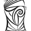 Black and white abstract pen‑and‑ink drawing with optical‑illusion shapes in the form of a head and hair.