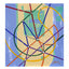 Abstract geometric painting of intersecting blue, green, red, orange, purple, and yellow subway-like lines with white and black dots at intersections on a light blue, green, and beige background, signed 'Darin' in the lower-right, with a white border.