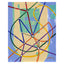 Abstract geometric painting of intersecting blue, green, red, orange, purple, and yellow subway-like lines with white and black dots at intersections on a light blue, green, and beige background, signed 'Darin' in the lower-right, with a white border.