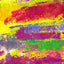 Abstract textured painting with layered brush and palette-knife strokes in yellow, red, purple, blue, green, and orange.