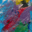 Abstract textured painting with layered brush and palette-knife strokes in blue, purple, yellow, black, red, and green.