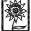 A black and white graphic card titled 'FLOWERIZE' featuring a stylized flower with circular eye-like centers in the petals, a black and gray design border, the DARIN JONES logo in the upper left, and website on the right.