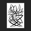 Black and white abstract pen‑and‑ink drawing with optical‑illusion, overlapping triangular shapes, matted in black.