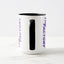 White ceramic coffee mug with a black handle and black interior, featuring a wrap‑around print of the artwork titled “The Factory.“