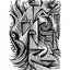 Black and white surreal pen‑and‑ink illustration with symbolic and geometric elements, featuring eye motifs and a hidden key.
