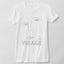 A white short-sleeve T‑shirt featuring an abstract face of overlapping facial features, of the artwork: Visage, and its title below