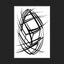 Black and white abstract pen‑and‑ink drawing with tapered lines and optical‑illusion shapes, matted in black.