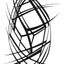 Black and white abstract pen‑and‑ink drawing with tapered lines and optical‑illusion shapes.